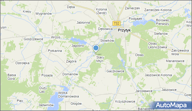 mapa Stary Młyn, Stary Młyn gmina Przytyk na mapie Targeo